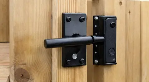 Gate hinges and latch